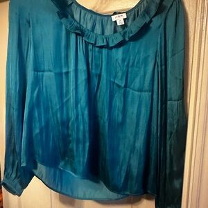 J. Crew Blue Ruffle Long Sleeve Blouse